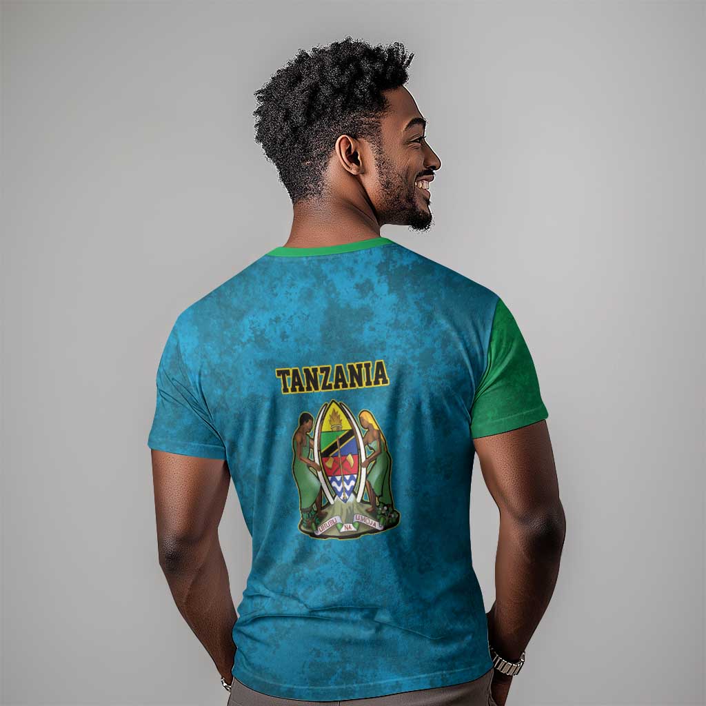 African Volcano Kilimanjaro Tanzania T shirt Grunge Flag Map of Tanzania LT9
