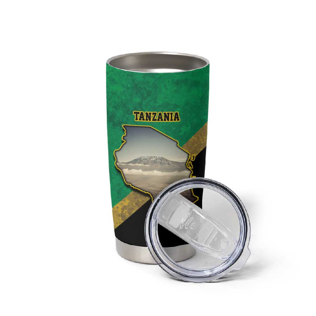 African Volcano Kilimanjaro Tanzania Tumbler Cup Grunge Flag Map of Tanzania LT9