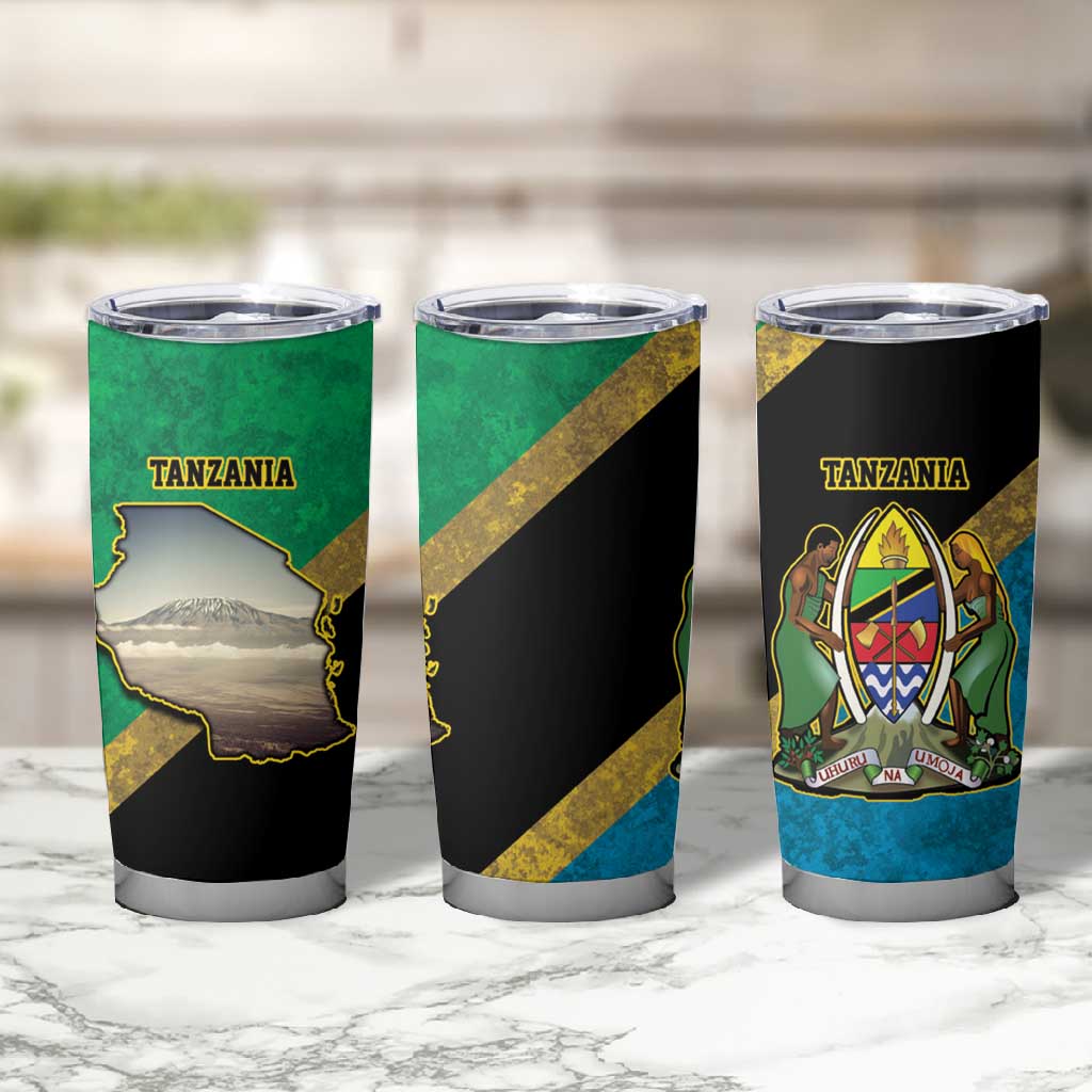 African Volcano Kilimanjaro Tanzania Tumbler Cup Grunge Flag Map of Tanzania LT9