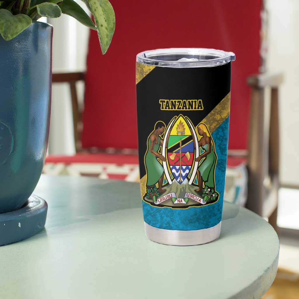 African Volcano Kilimanjaro Tanzania Tumbler Cup Grunge Flag Map of Tanzania LT9