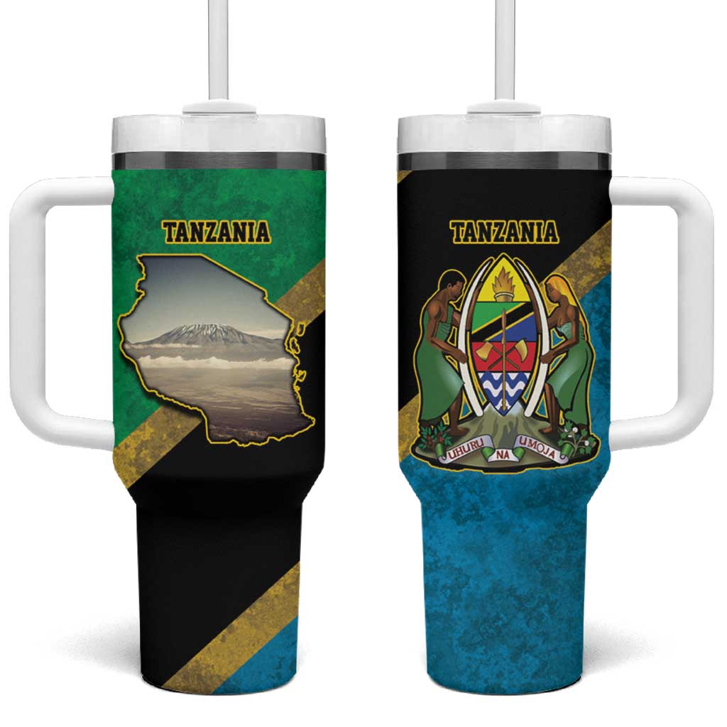 African Volcano Kilimanjaro Tanzania Tumbler With Handle Grunge Flag Map of Tanzania LT9