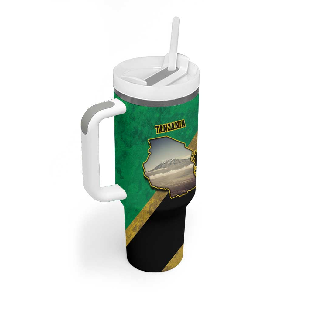 African Volcano Kilimanjaro Tanzania Tumbler With Handle Grunge Flag Map of Tanzania LT9