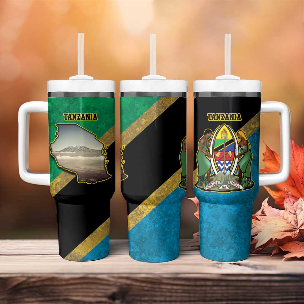 African Volcano Kilimanjaro Tanzania Tumbler With Handle Grunge Flag Map of Tanzania LT9