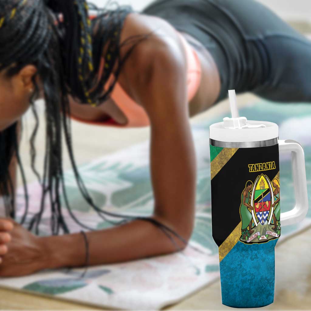 African Volcano Kilimanjaro Tanzania Tumbler With Handle Grunge Flag Map of Tanzania LT9