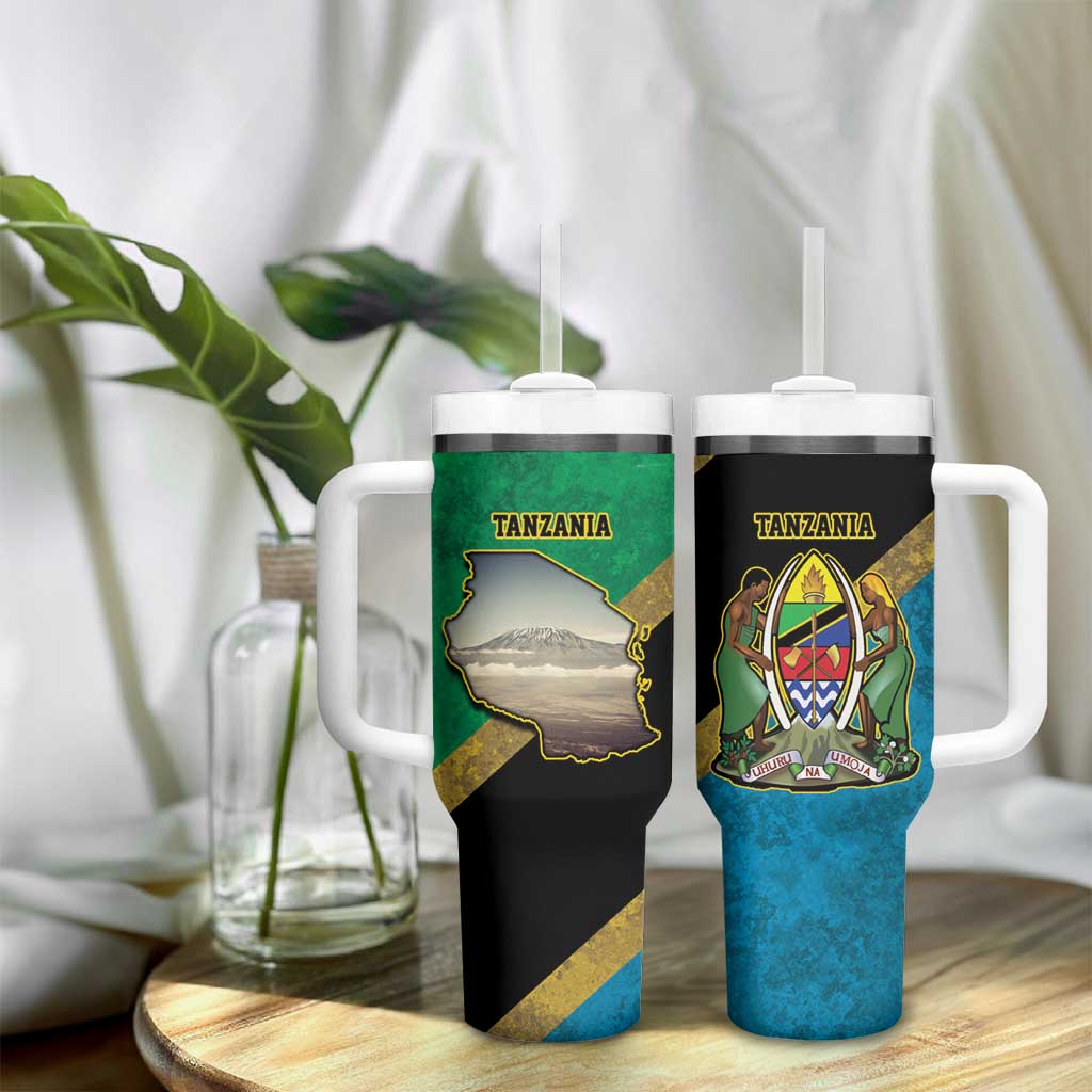 African Volcano Kilimanjaro Tanzania Tumbler With Handle Grunge Flag Map of Tanzania LT9