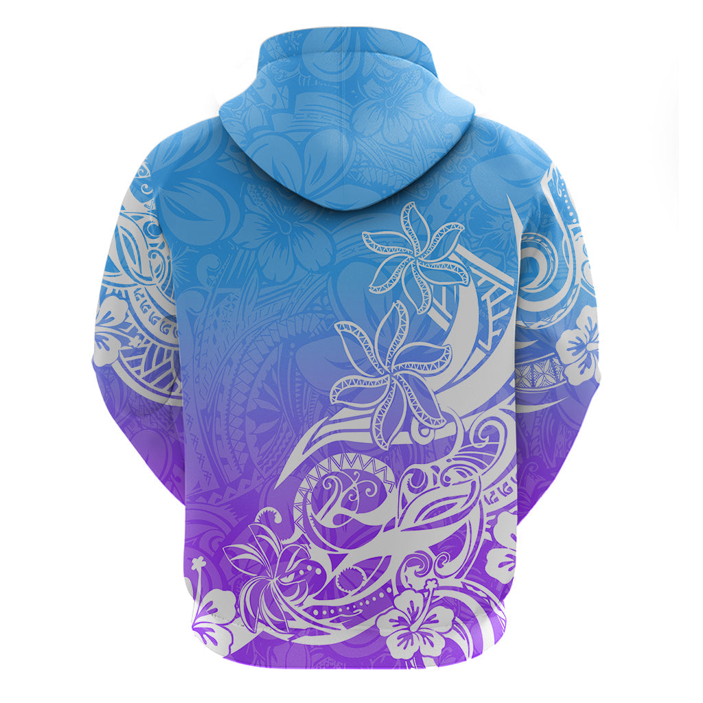 Polynesian Sunset Plumeria Hoodie Pacific Island Tribal Blue Style LT9