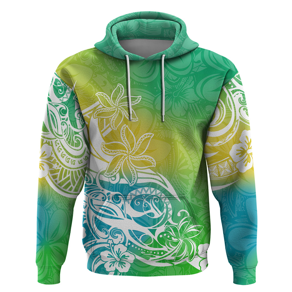 Polynesian Sunset Plumeria Hoodie Pacific Island Tribal Green Style LT9