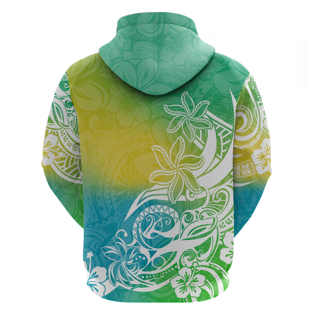 Polynesian Sunset Plumeria Hoodie Pacific Island Tribal Green Style LT9