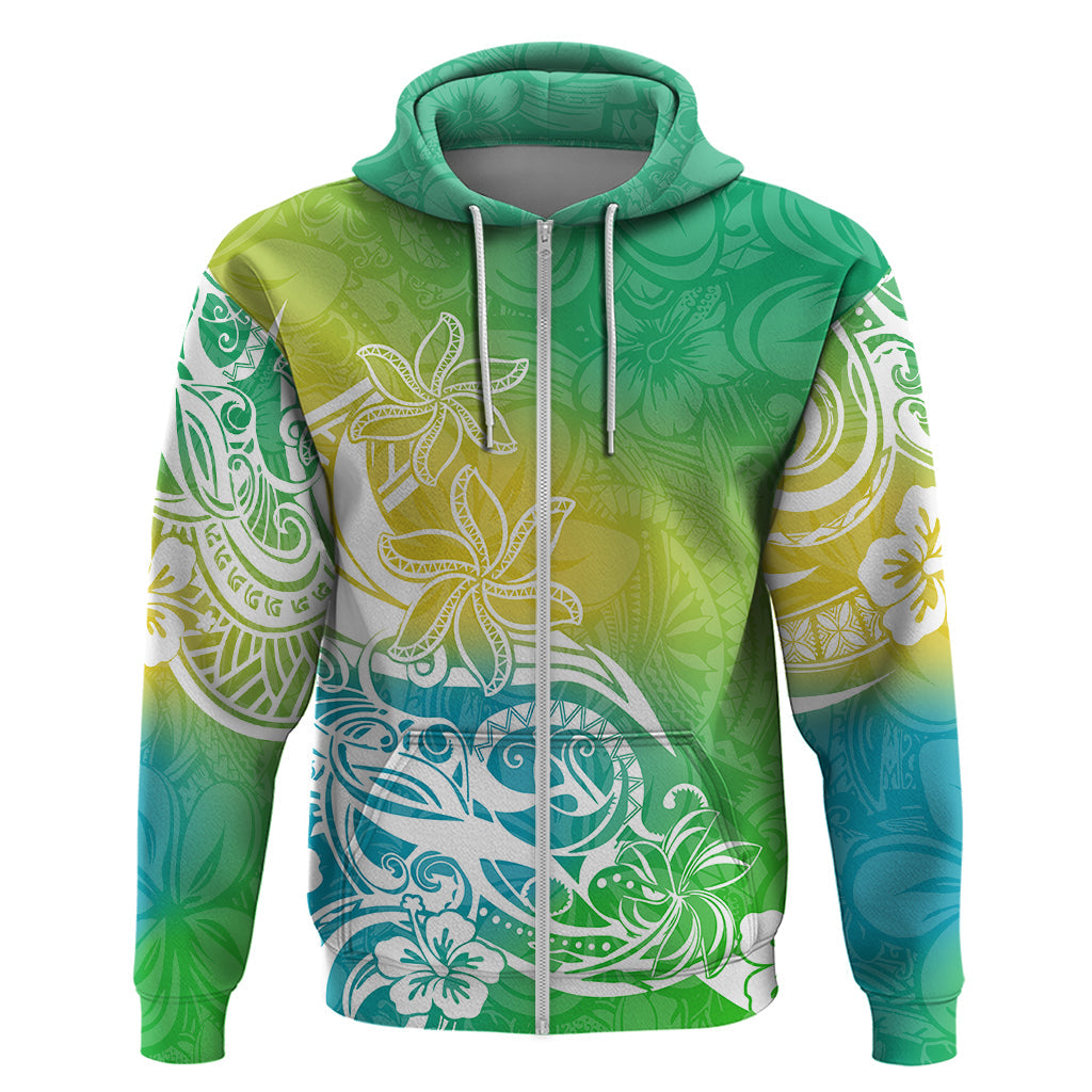 Polynesian Sunset Plumeria Hoodie Pacific Island Tribal Green Style LT9