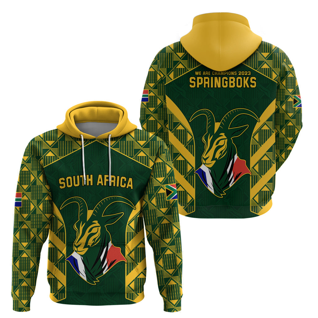 South Africa Rugby Hoodie Bokke Champions Kente Pattern LT9