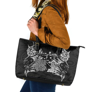 New Zealand Rugby Leather Tote Bag Black Haka Dance With NZ Champions History LT9