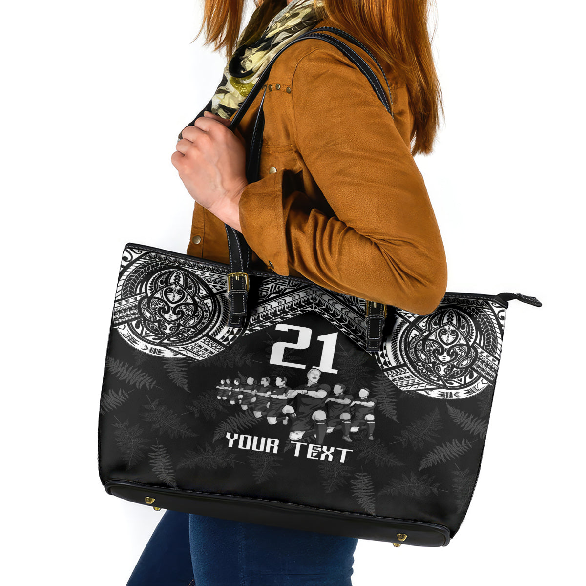 Custom NZ Rugby Leather Tote Bag Kapa Opango Maori Haka With Years of The All Black Champions LT9