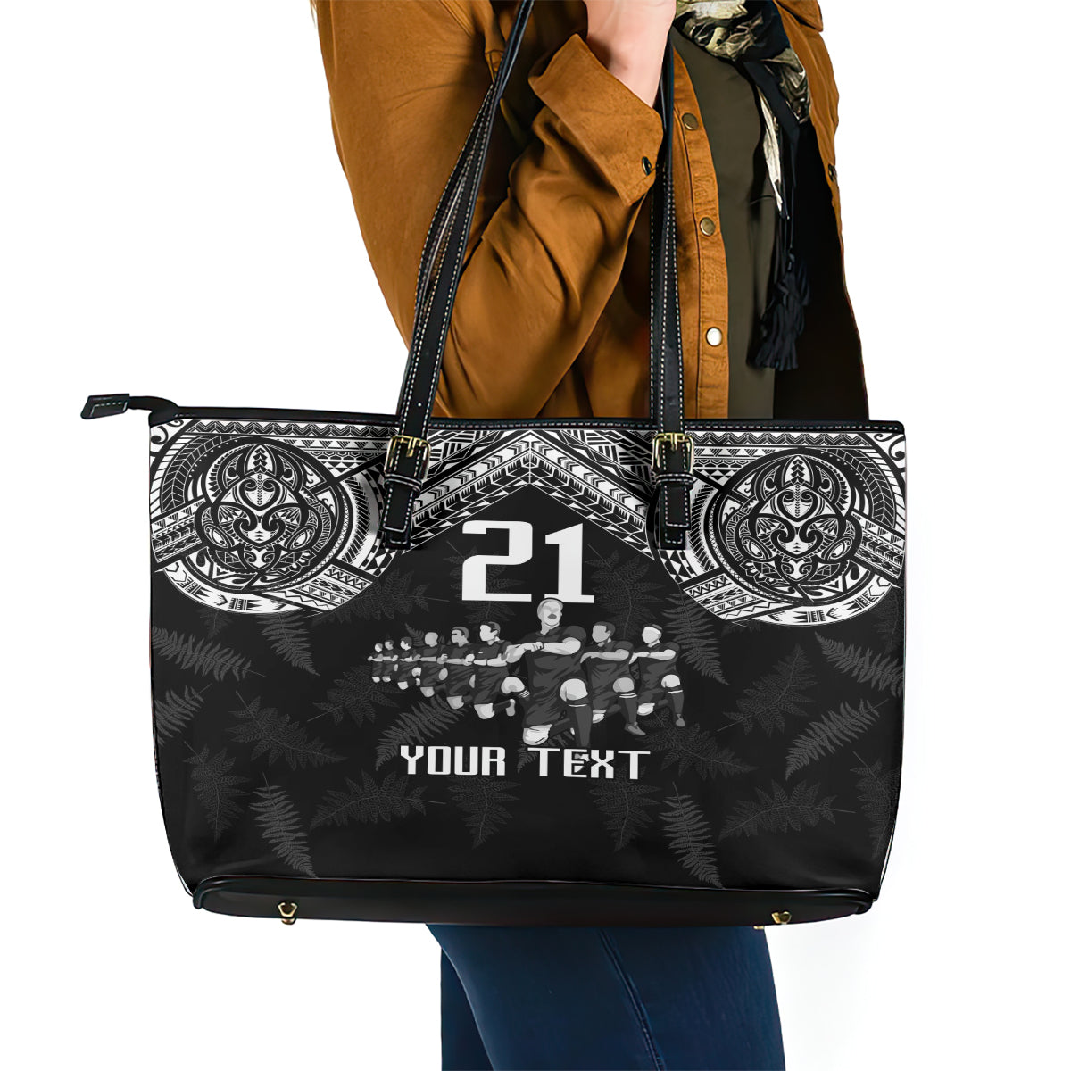 Custom NZ Rugby Leather Tote Bag Kapa Opango Maori Haka With Years of The All Black Champions LT9