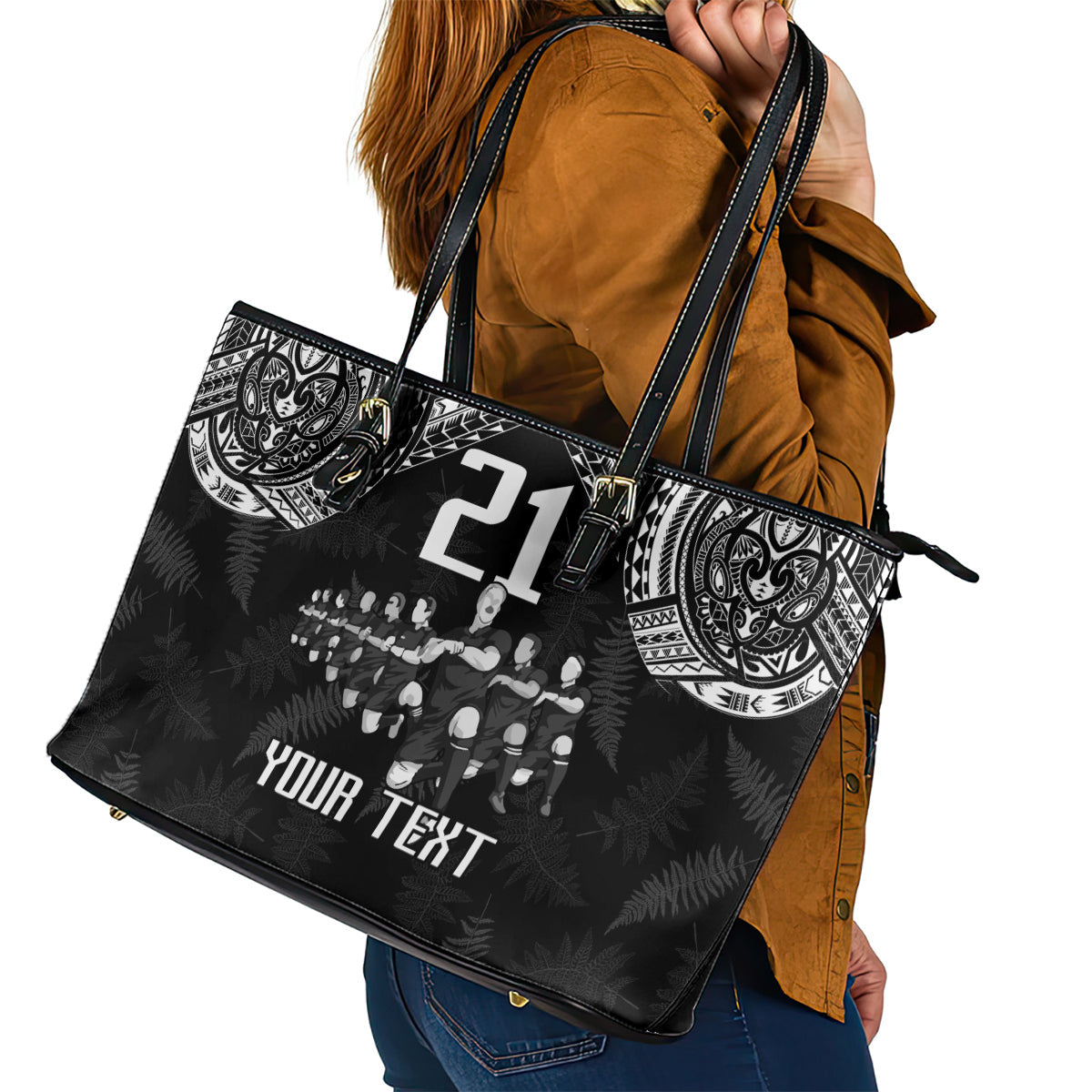 Custom NZ Rugby Leather Tote Bag Kapa Opango Maori Haka With Years of The All Black Champions LT9