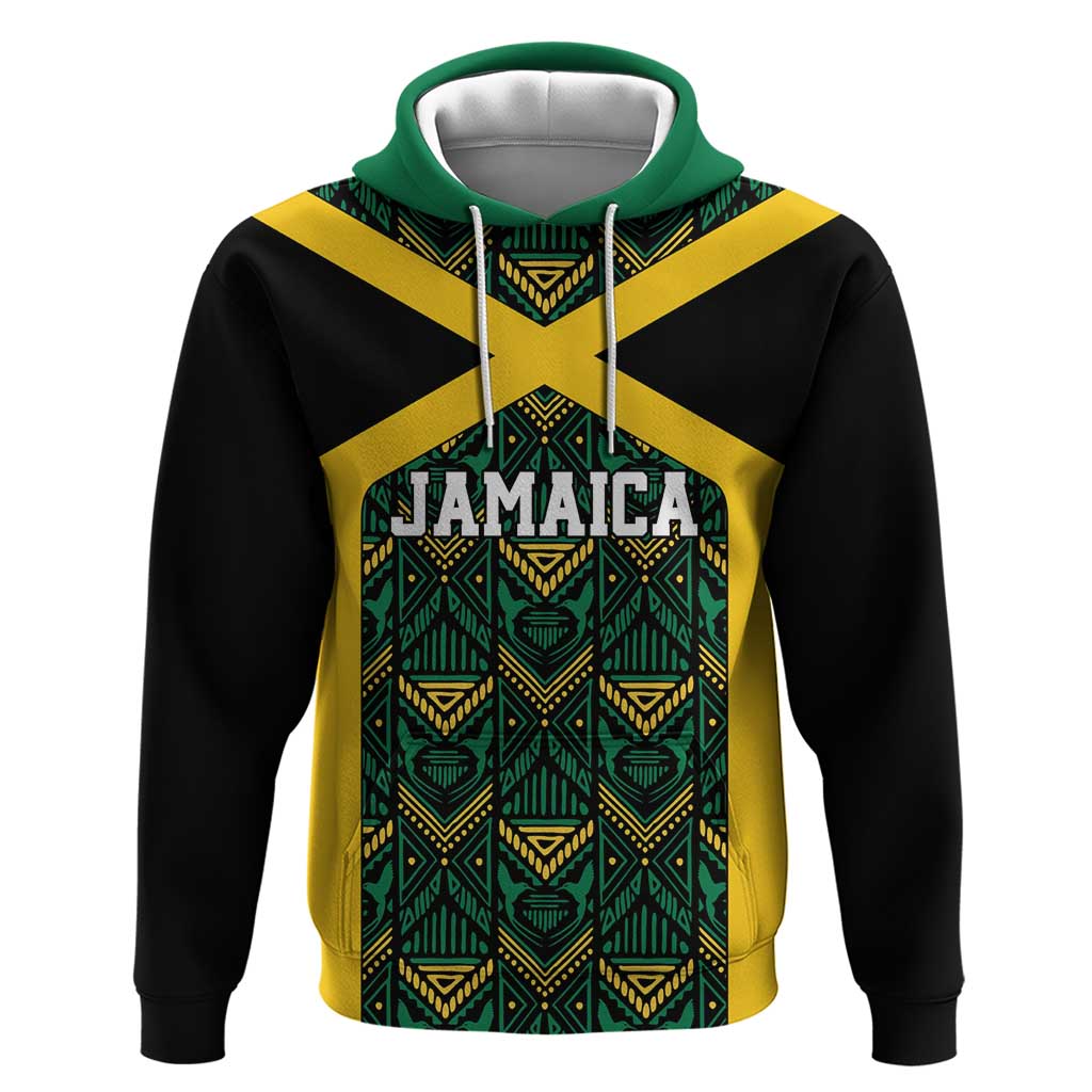 Jamaica Football Custom Hoodie Black Ethnic Motifs LT9