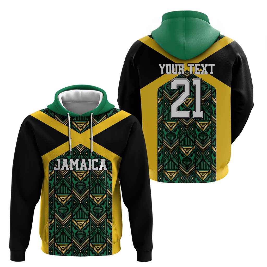 Jamaica Football Custom Hoodie Black Ethnic Motifs LT9