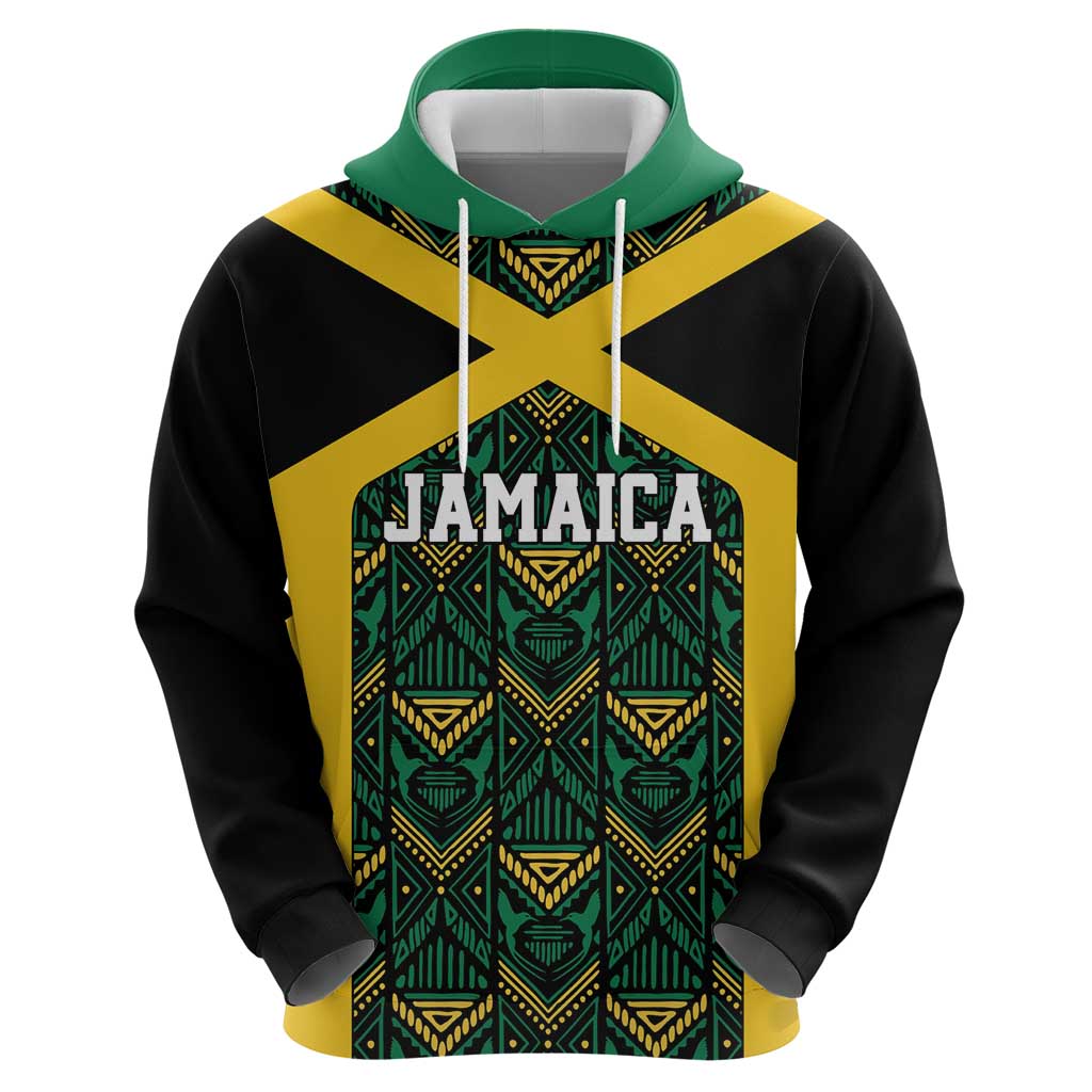 Jamaica Football Custom Hoodie Black Ethnic Motifs LT9