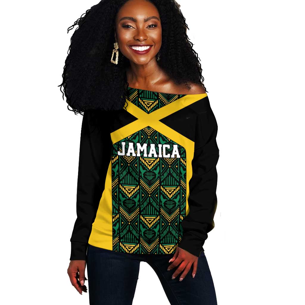 Afro-Jamaicans Football Custom Off Shoulder Sweater Black Ethnic Motifs LT9
