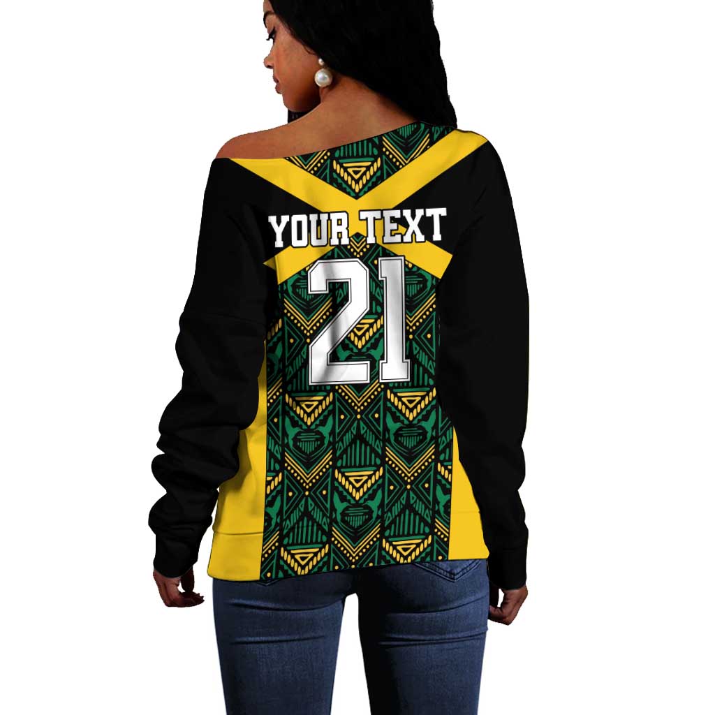 Afro-Jamaicans Football Custom Off Shoulder Sweater Black Ethnic Motifs LT9