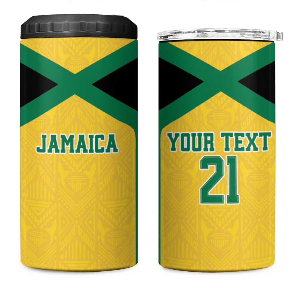 Afro-Jamaicans Football Custom 4 in 1 Can Cooler Tumbler Gold Ethnic Motifs LT9