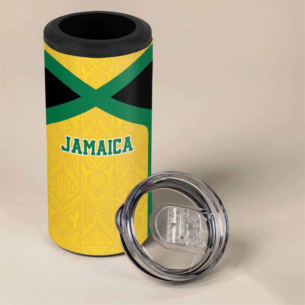 Afro-Jamaicans Football Custom 4 in 1 Can Cooler Tumbler Gold Ethnic Motifs LT9
