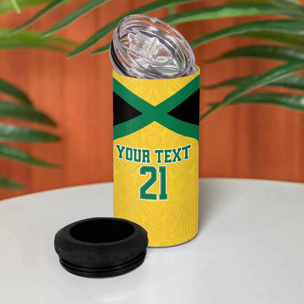 Afro-Jamaicans Football Custom 4 in 1 Can Cooler Tumbler Gold Ethnic Motifs LT9