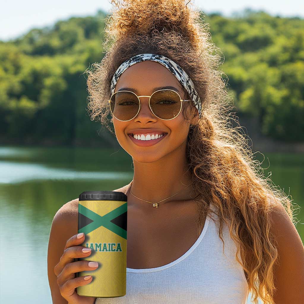 Afro-Jamaicans Football Custom 4 in 1 Can Cooler Tumbler Gold Ethnic Motifs LT9