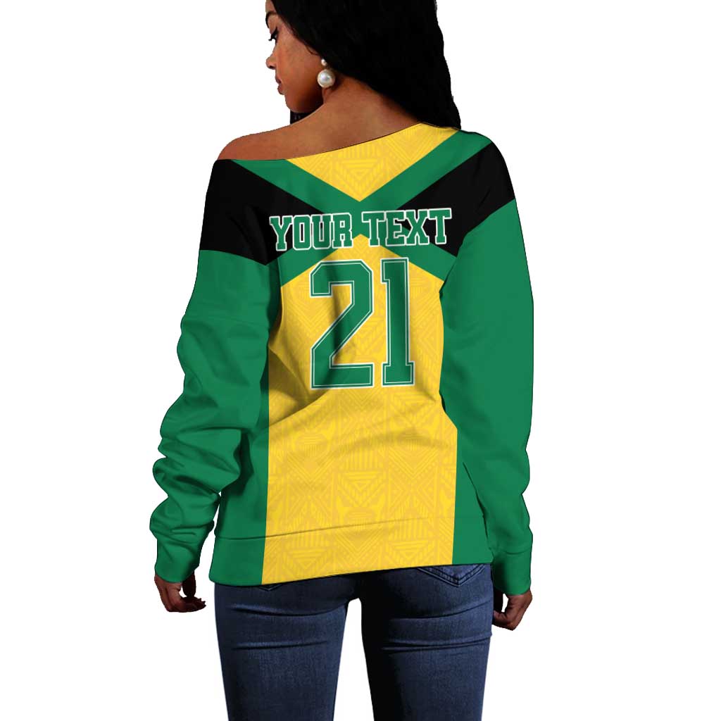 Afro-Jamaicans Football Custom Off Shoulder Sweater Gold Ethnic Motifs LT9