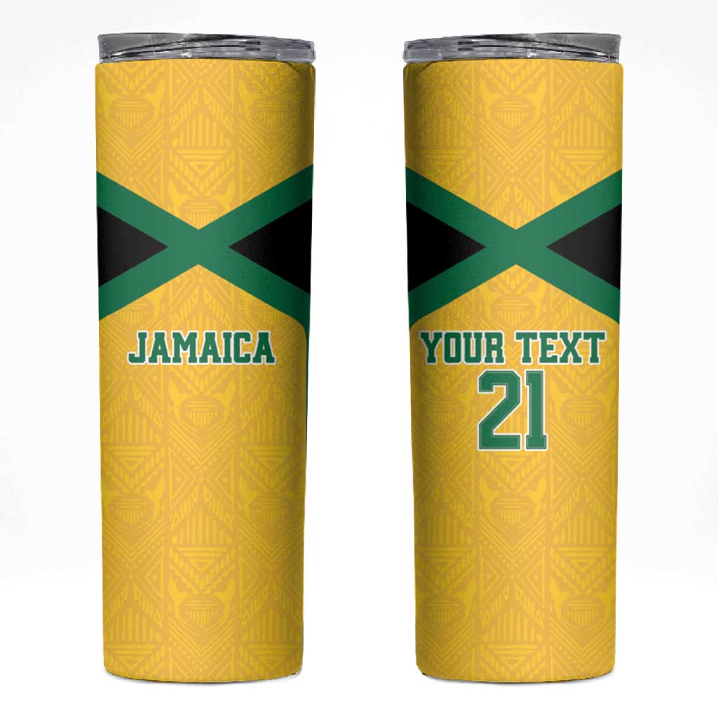Afro-Jamaicans Football Custom Skinny Tumbler Gold Ethnic Motifs LT9