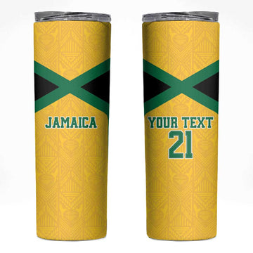 Afro-Jamaicans Football Custom Skinny Tumbler Gold Ethnic Motifs LT9