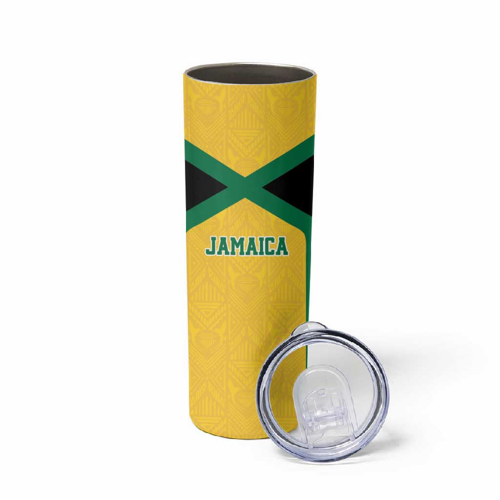 Afro-Jamaicans Football Custom Skinny Tumbler Gold Ethnic Motifs LT9