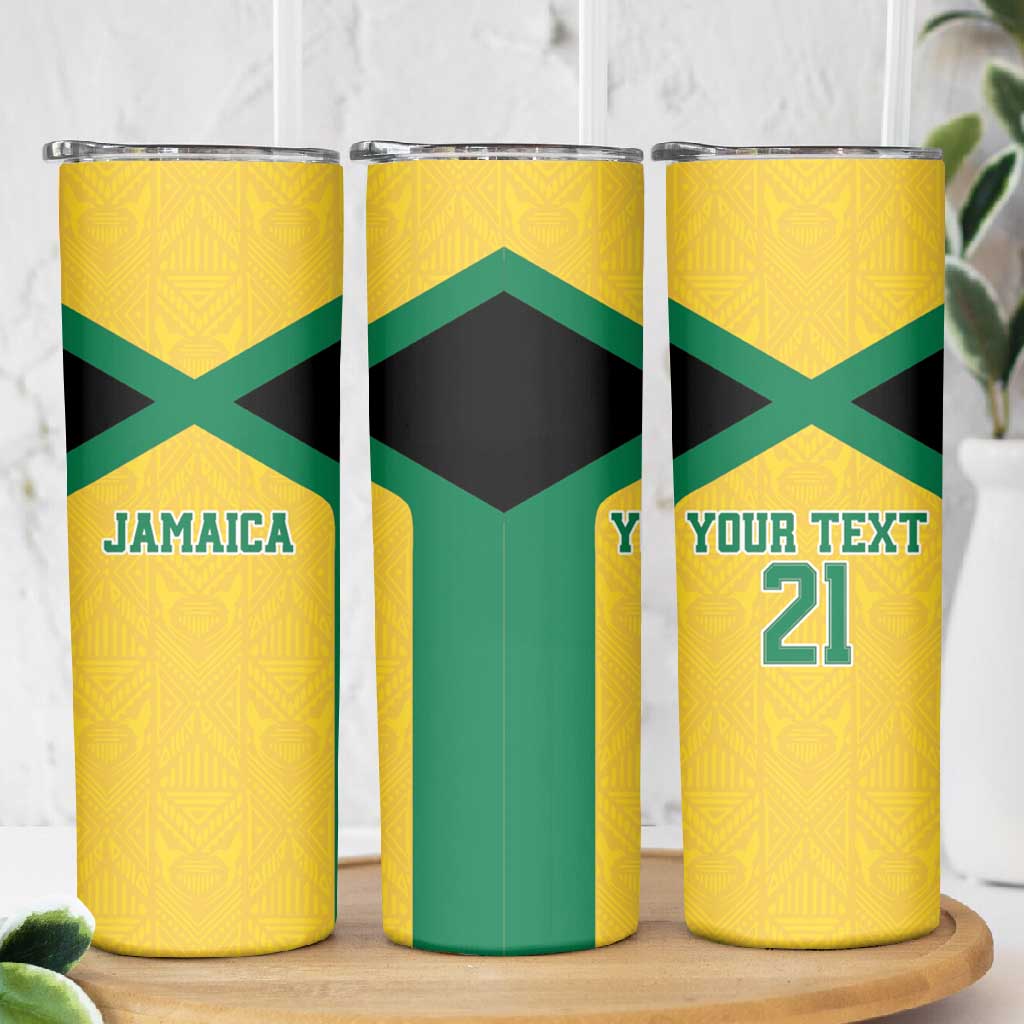Afro-Jamaicans Football Custom Skinny Tumbler Gold Ethnic Motifs LT9