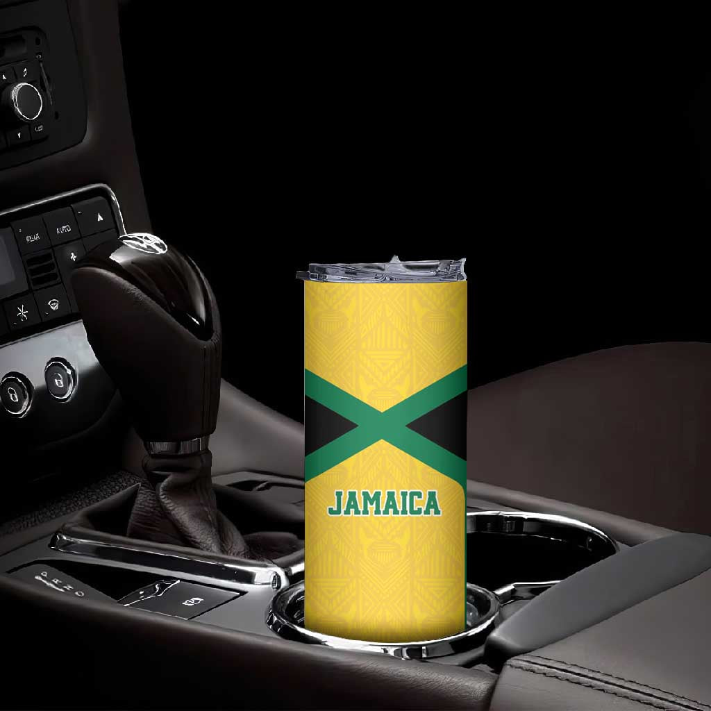 Afro-Jamaicans Football Custom Skinny Tumbler Gold Ethnic Motifs LT9