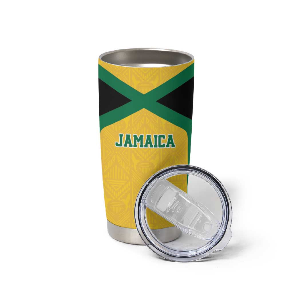 Afro-Jamaicans Football Custom Tumbler Cup Gold Ethnic Motifs LT9