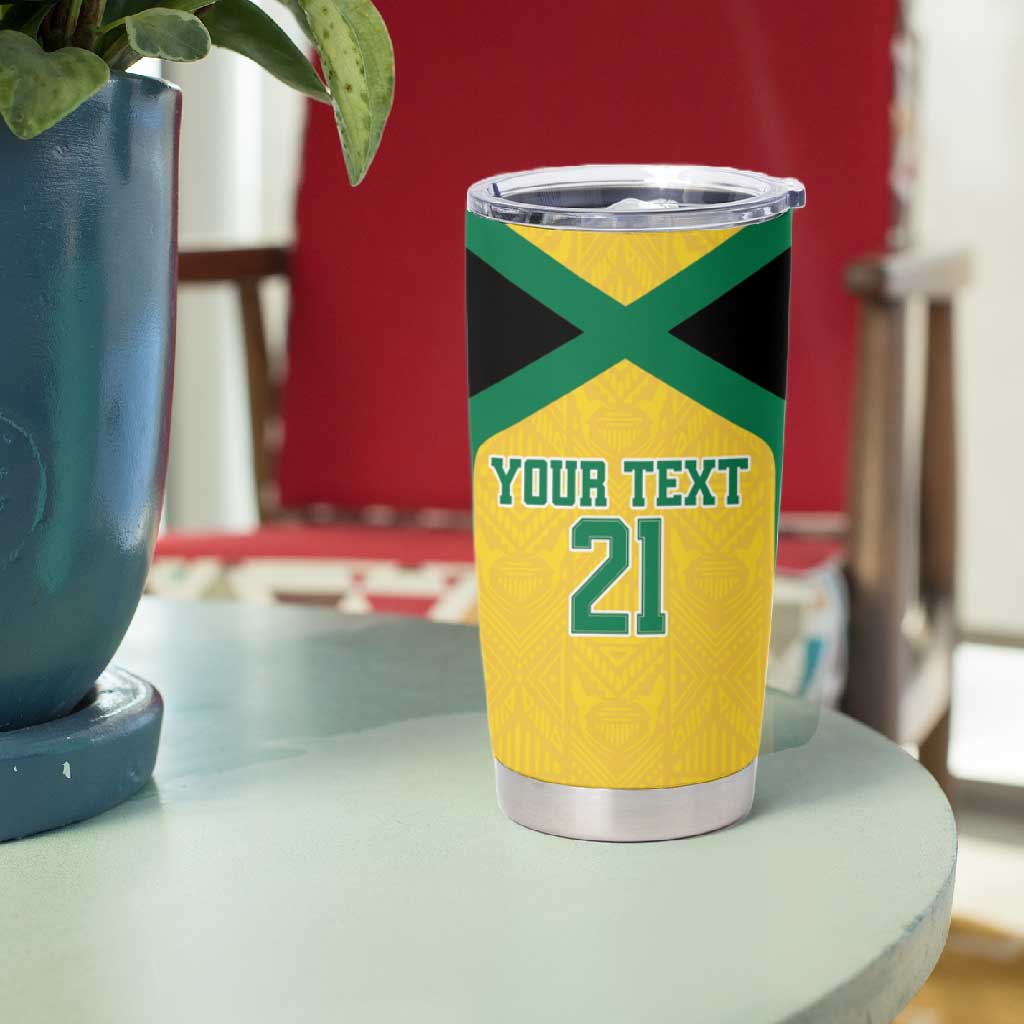 Afro-Jamaicans Football Custom Tumbler Cup Gold Ethnic Motifs LT9