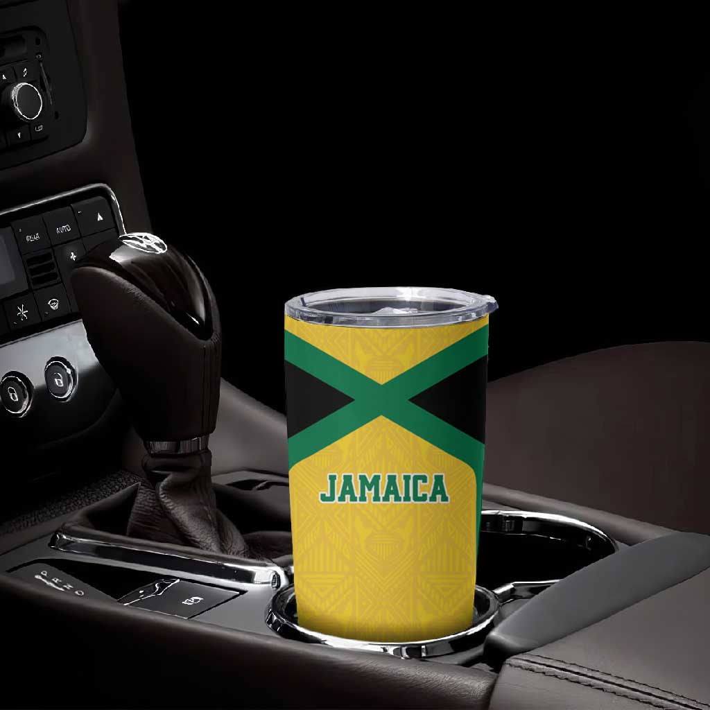 Afro-Jamaicans Football Custom Tumbler Cup Gold Ethnic Motifs LT9