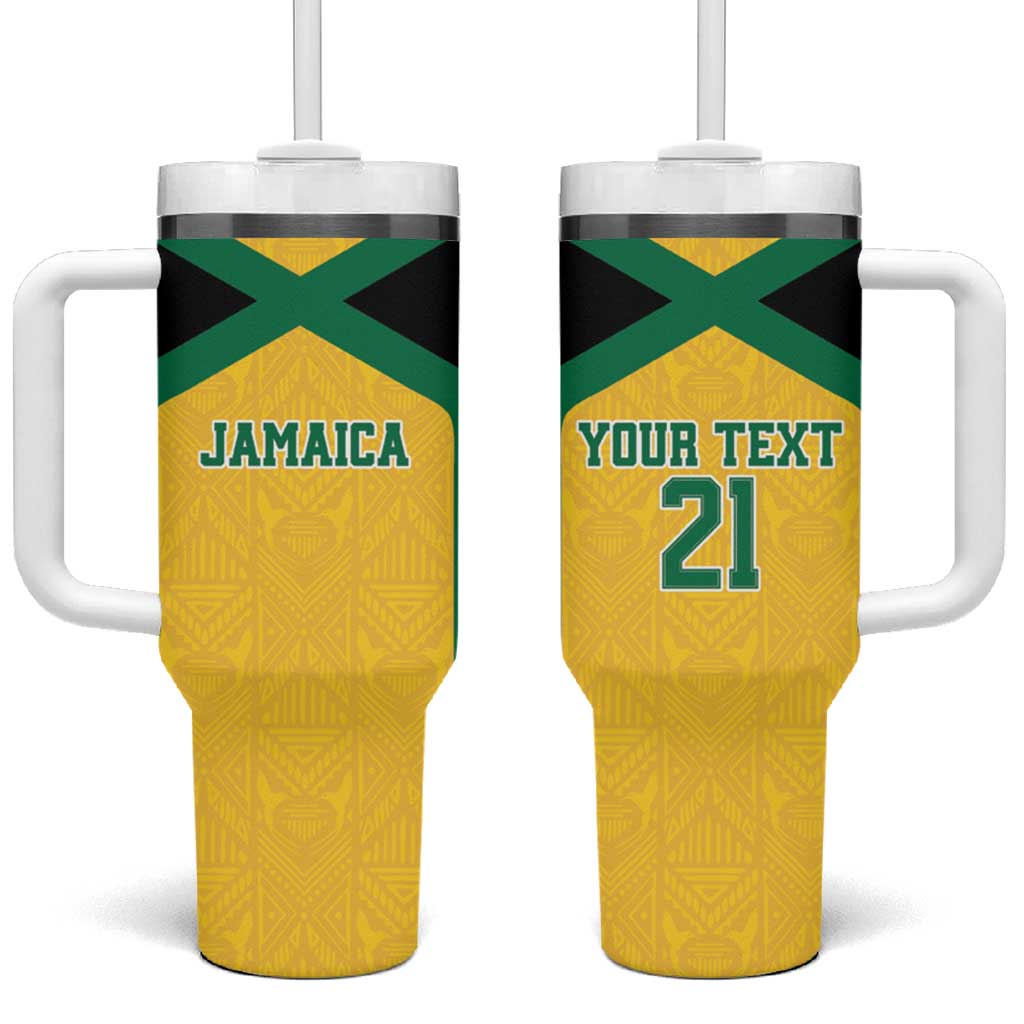 Afro-Jamaicans Football Custom Tumbler With Handle Gold Ethnic Motifs LT9