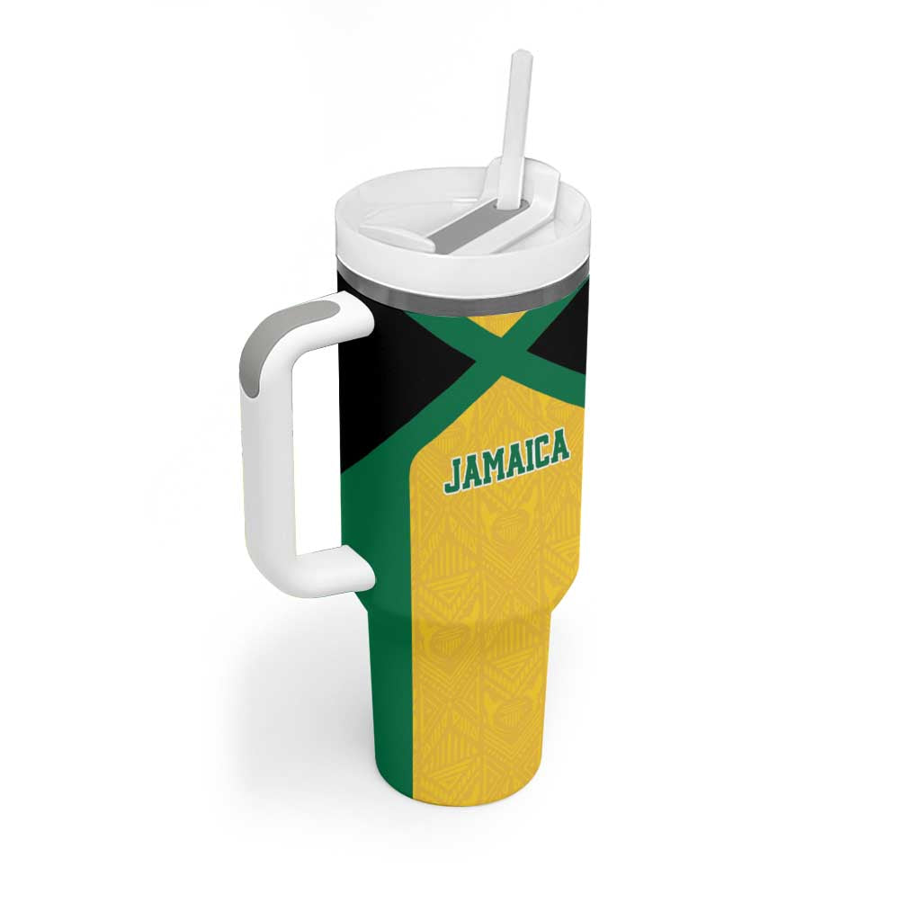 Afro-Jamaicans Football Custom Tumbler With Handle Gold Ethnic Motifs LT9