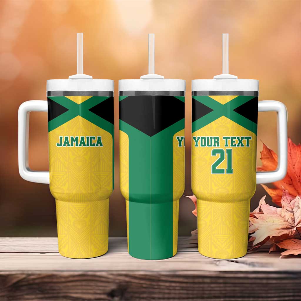 Afro-Jamaicans Football Custom Tumbler With Handle Gold Ethnic Motifs LT9