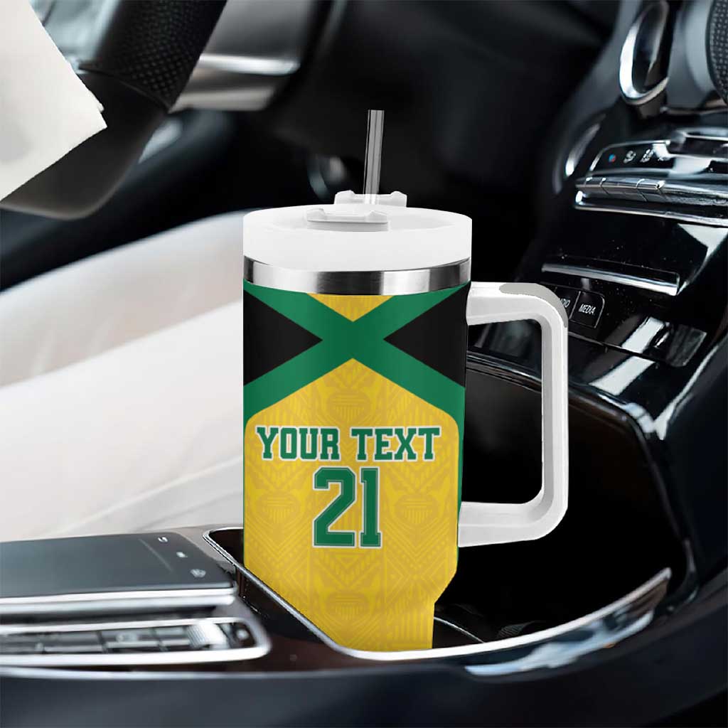 Afro-Jamaicans Football Custom Tumbler With Handle Gold Ethnic Motifs LT9