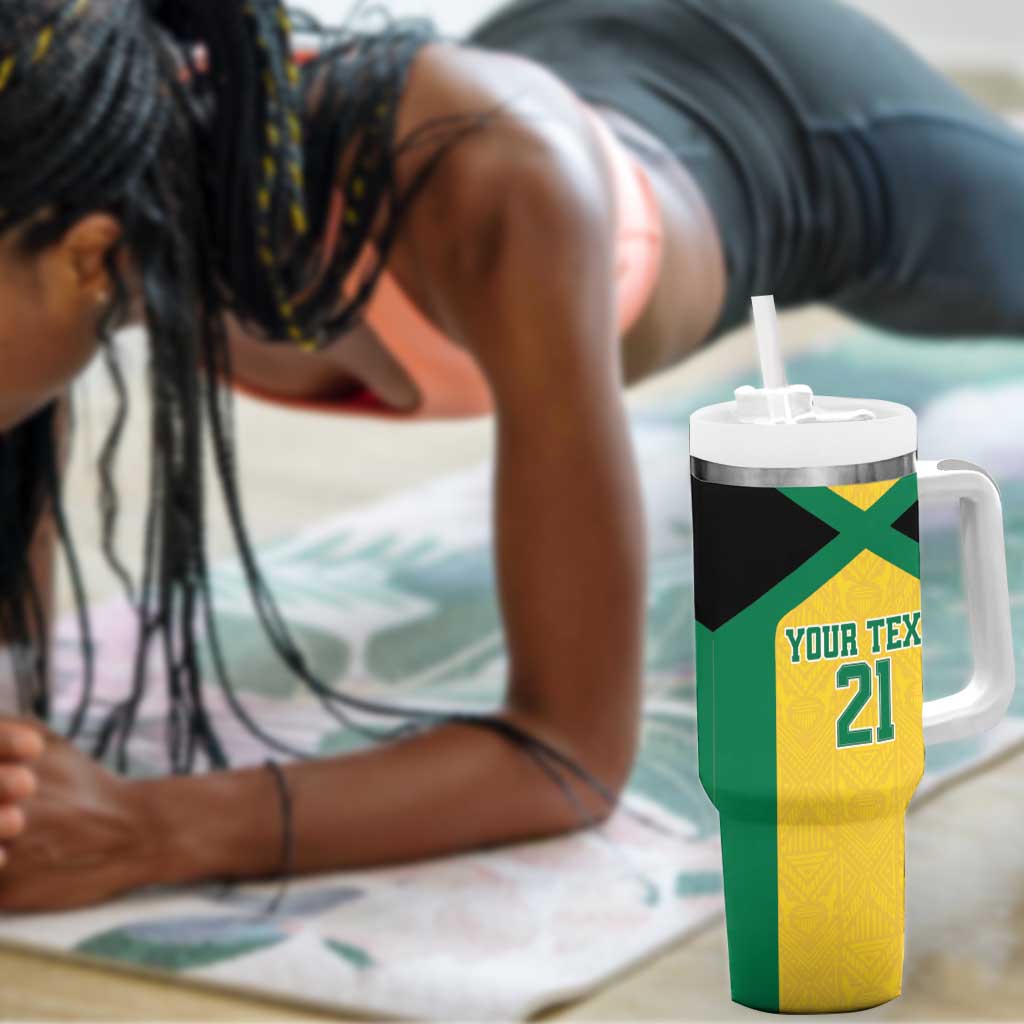 Afro-Jamaicans Football Custom Tumbler With Handle Gold Ethnic Motifs LT9