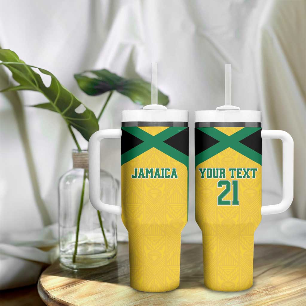 Afro-Jamaicans Football Custom Tumbler With Handle Gold Ethnic Motifs LT9