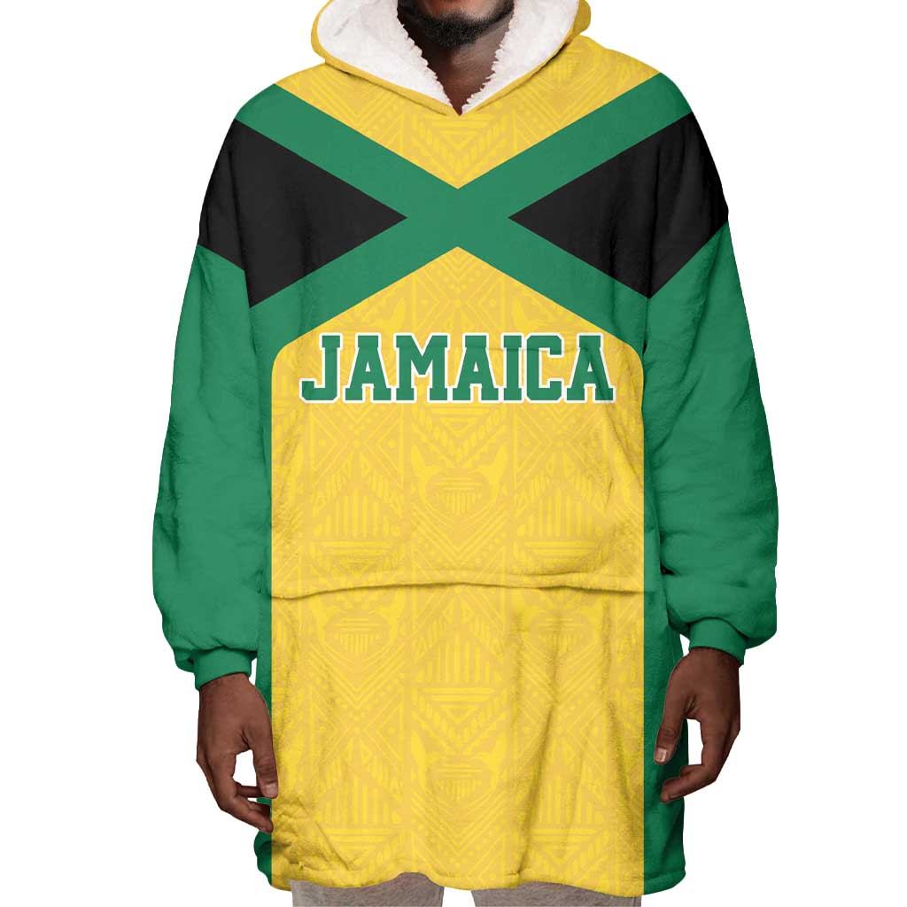 Afro-Jamaicans Football Custom Wearable Blanket Hoodie Gold Ethnic Motifs LT9