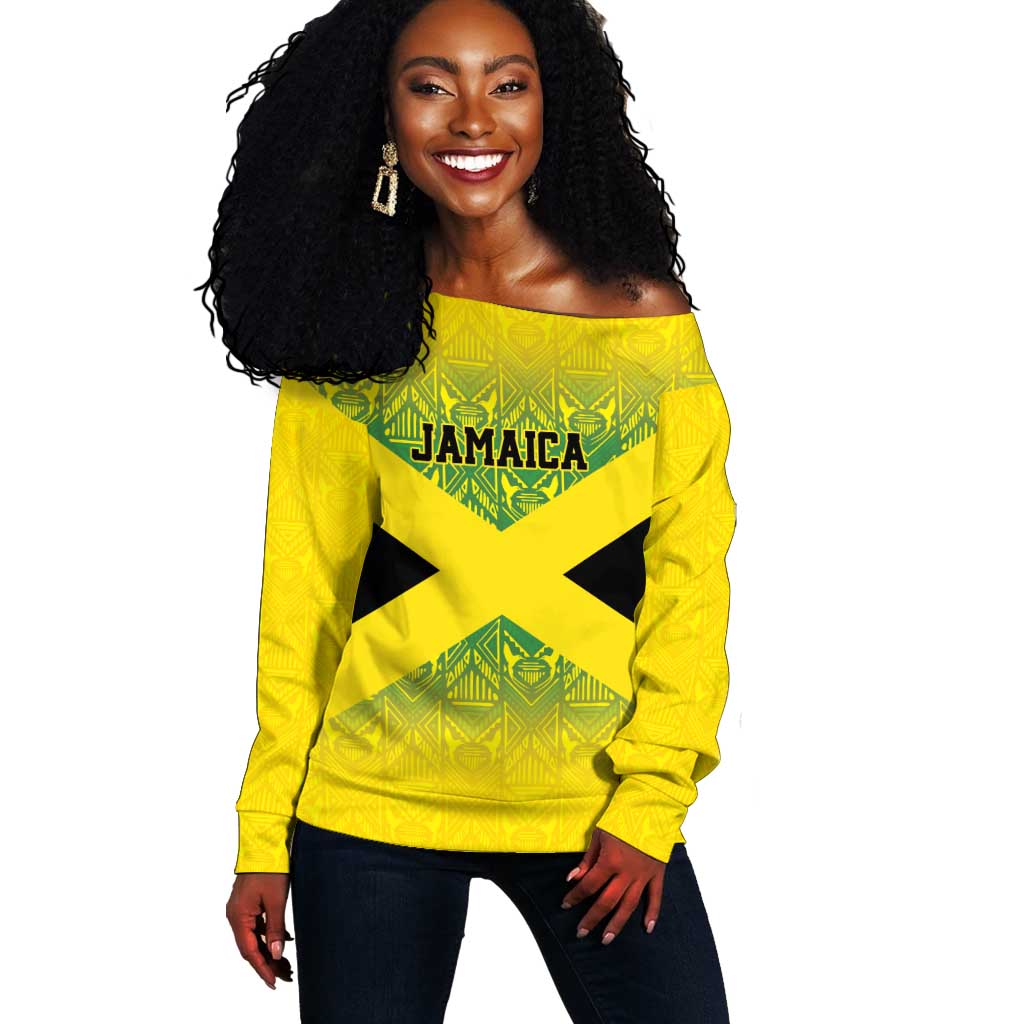 Afro-Jamaicans Custom Off Shoulder Sweater Reggae Boyz With Traditional Pattern LT9