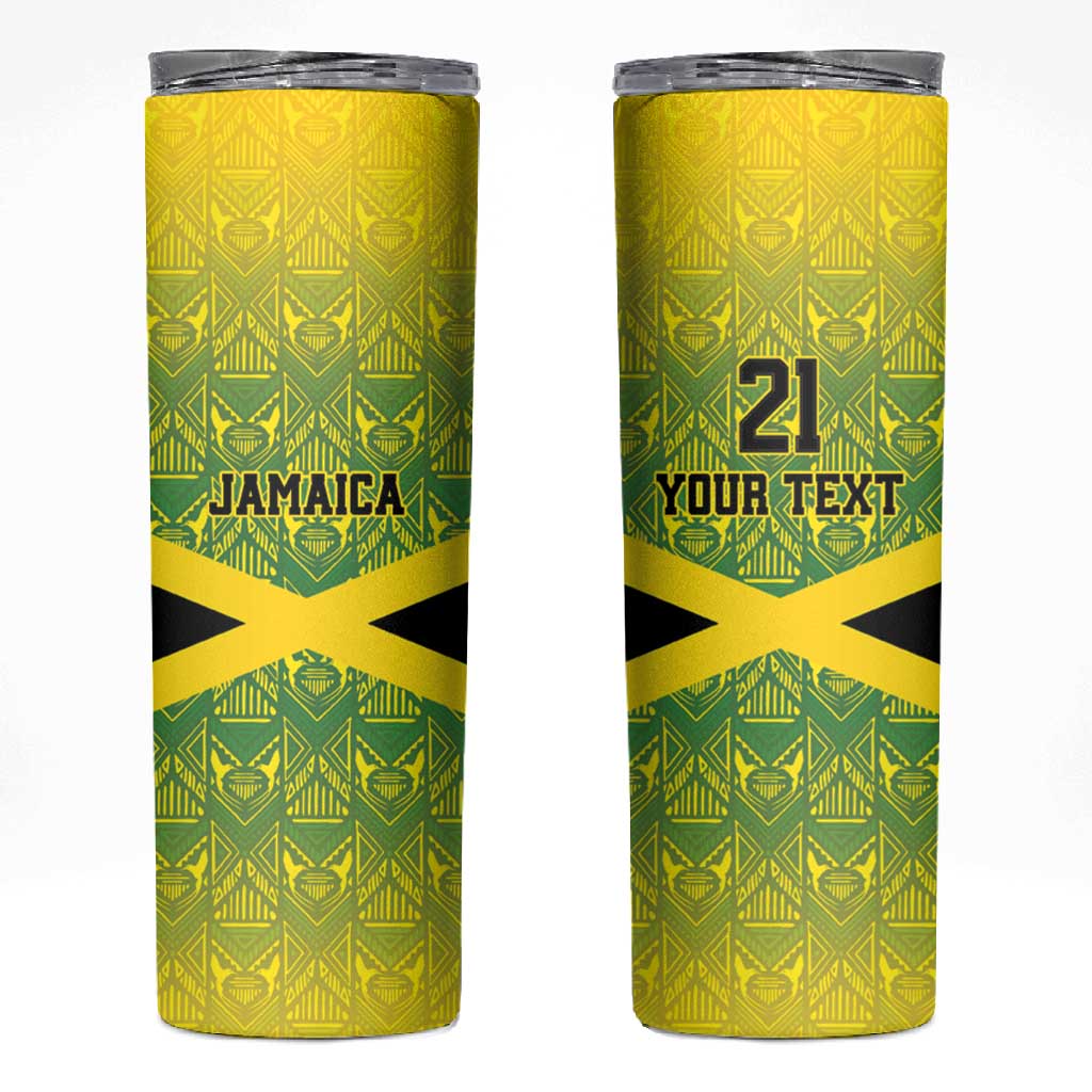 Afro-Jamaicans Custom Skinny Tumbler Reggae Boyz With Traditional Pattern LT9