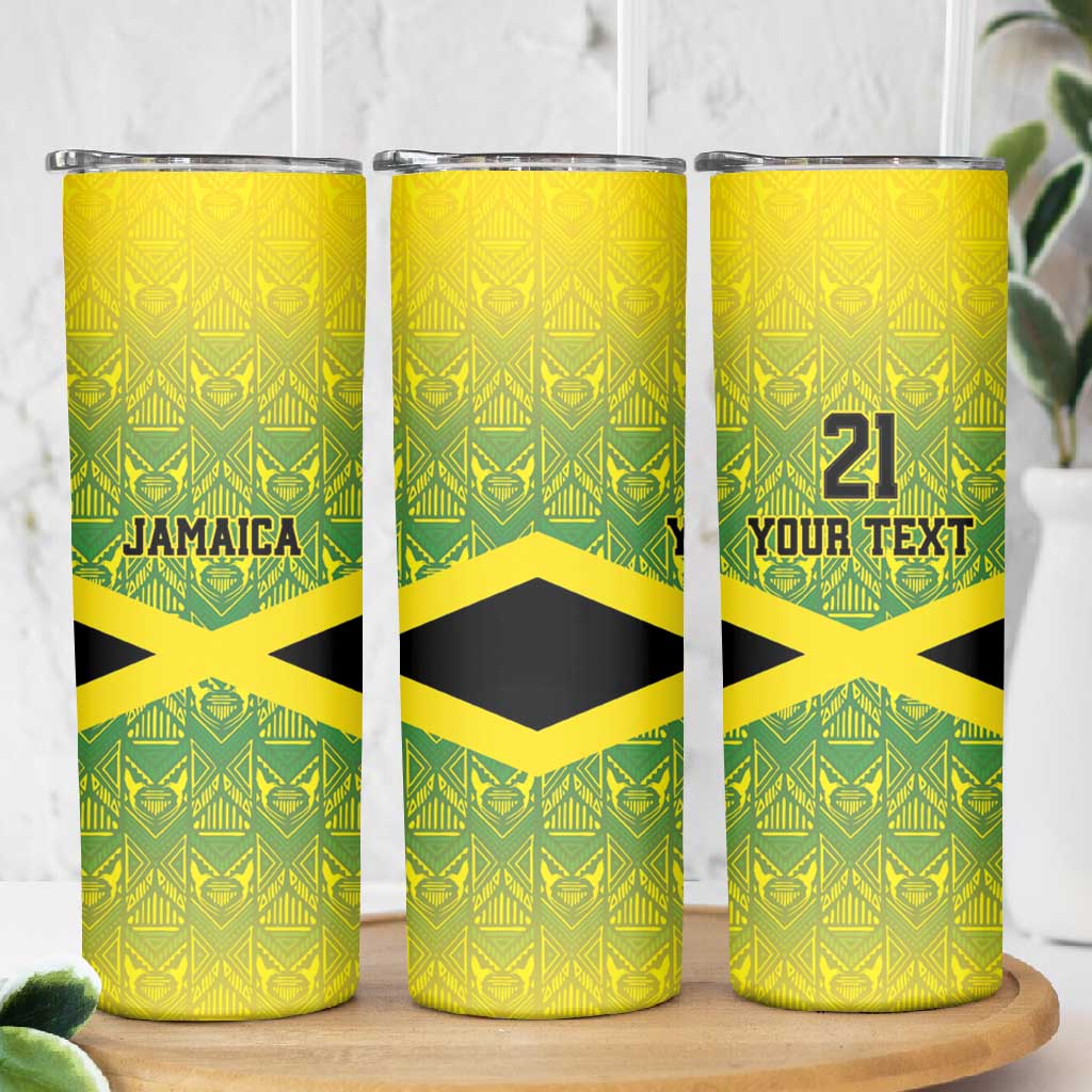 Afro-Jamaicans Custom Skinny Tumbler Reggae Boyz With Traditional Pattern LT9