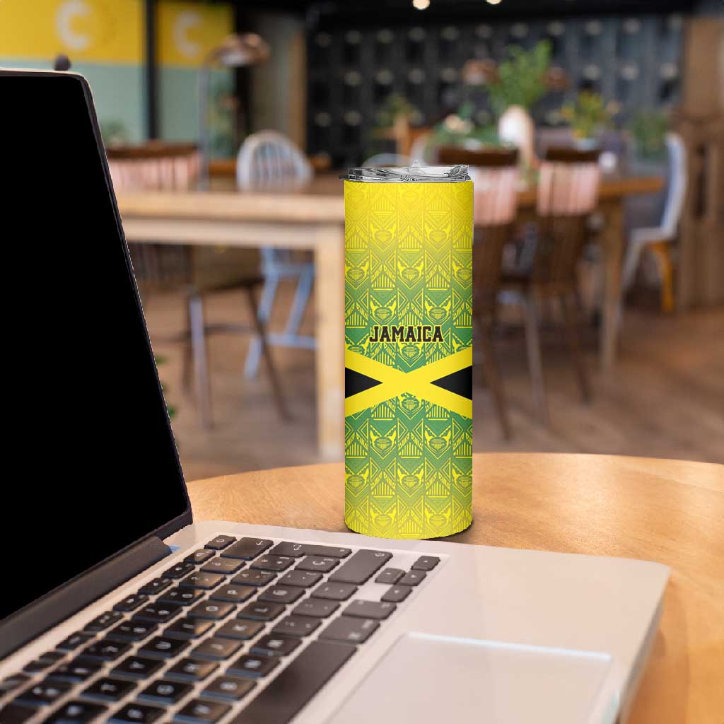 Afro-Jamaicans Custom Skinny Tumbler Reggae Boyz With Traditional Pattern LT9