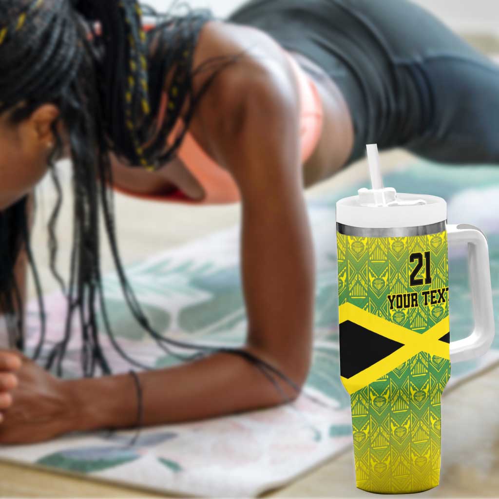 Afro-Jamaicans Custom Tumbler With Handle Reggae Boyz With Traditional Pattern LT9