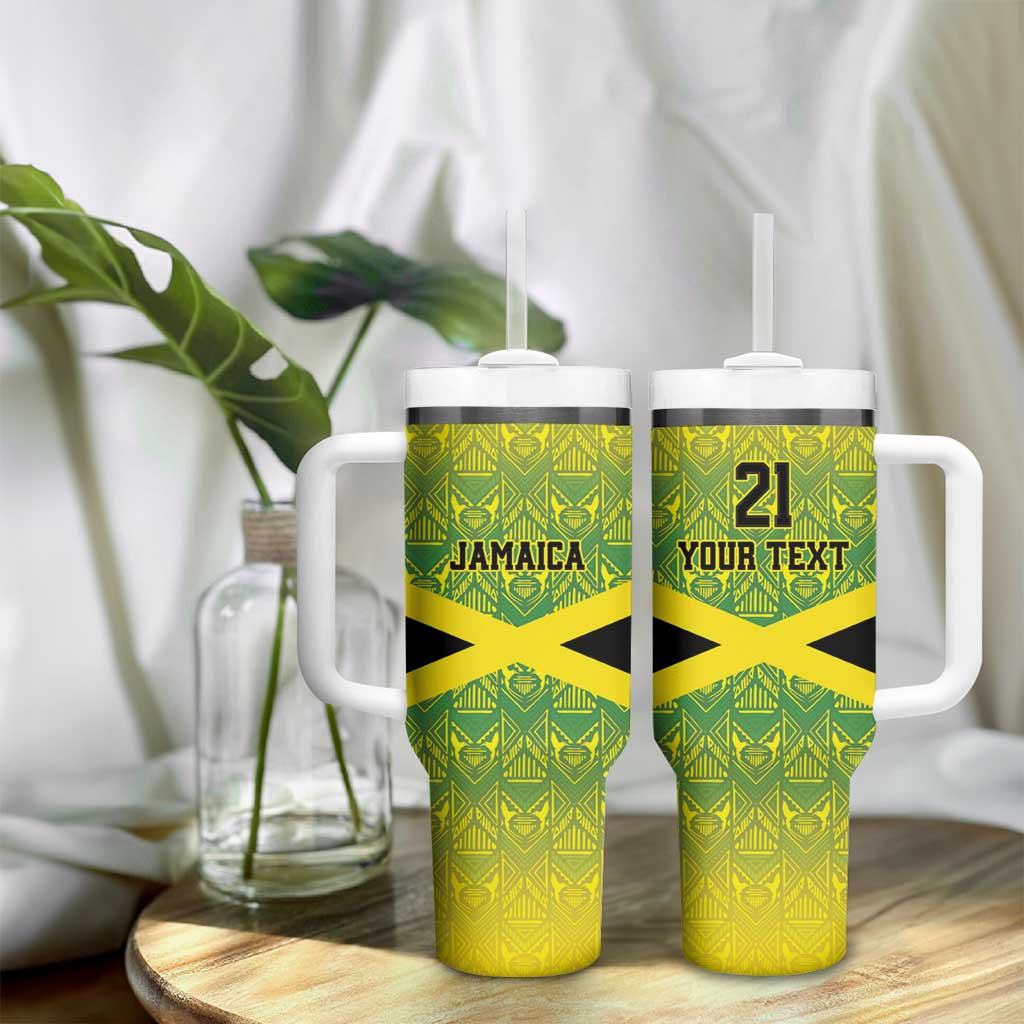 Afro-Jamaicans Custom Tumbler With Handle Reggae Boyz With Traditional Pattern LT9