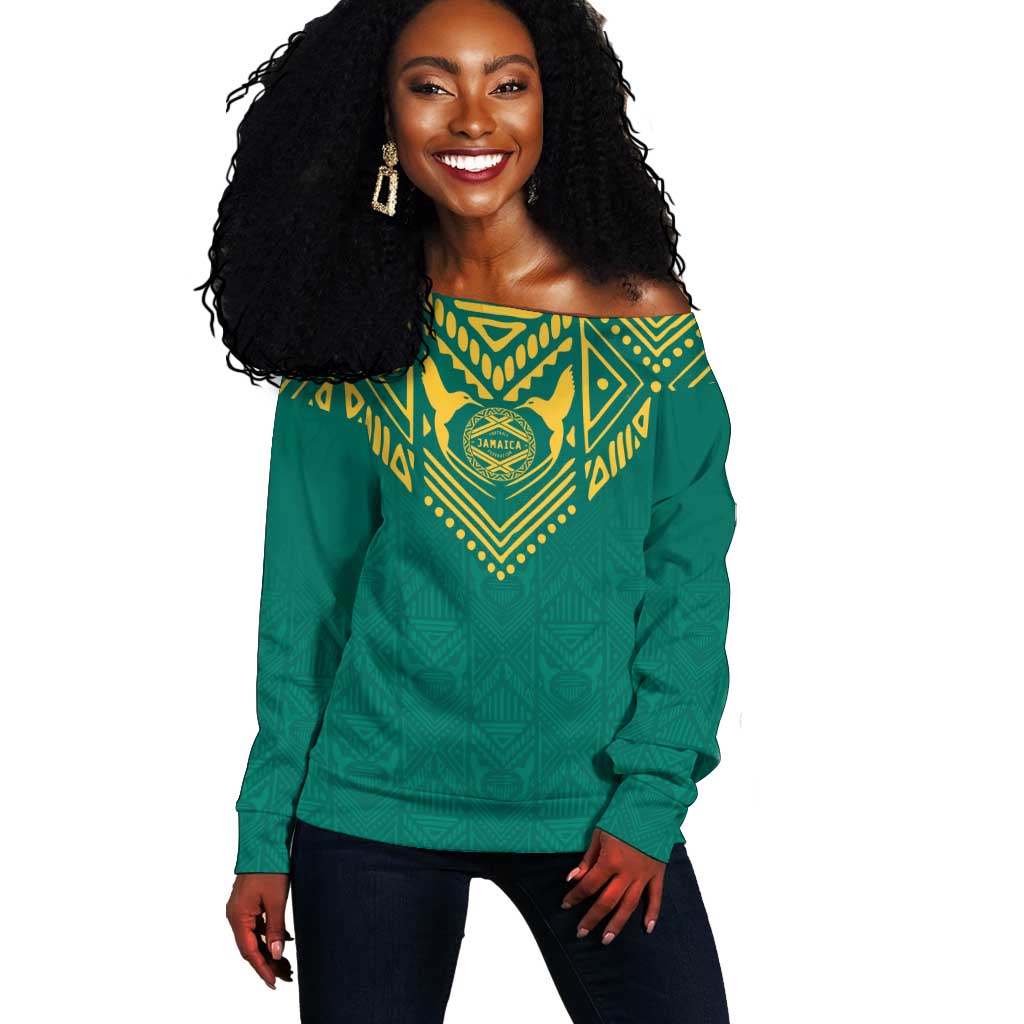 Afro-Jamaicans Tribal Custom Football Off Shoulder Sweater Green Style LT9